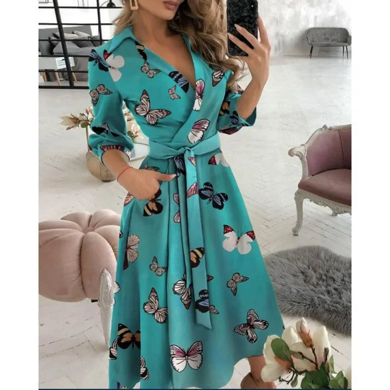 Women's A-Line Midi Dress Tie Waist - Vonnera