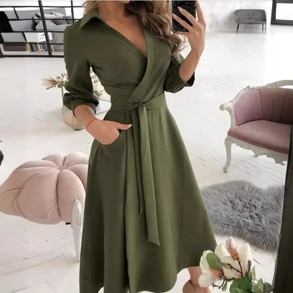 Image of Elizabeth | Women's Tie Waist A-Line Midi Dress