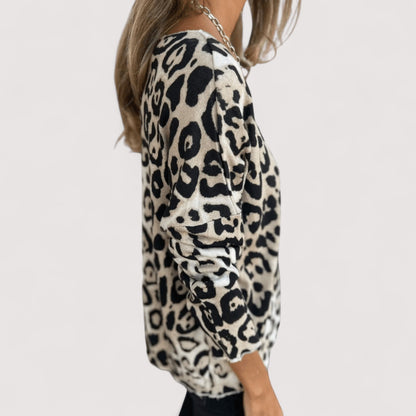 Women's Leopard Print Blouse Round Neckline