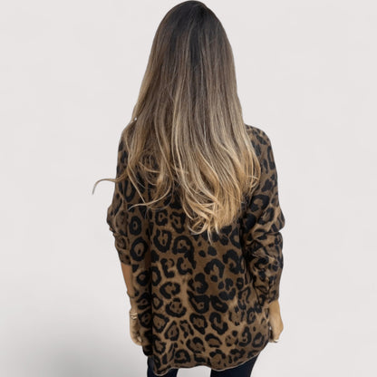 Women's Leopard Print Blouse Round Neckline