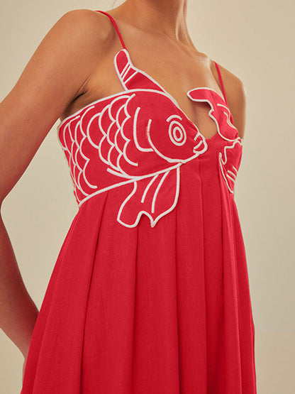 Women's Embroidered Maxi Dress Spaghetti Strap
