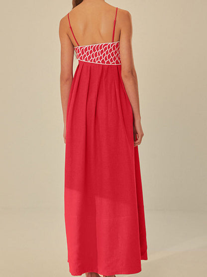 Women's Embroidered Maxi Dress Spaghetti Strap