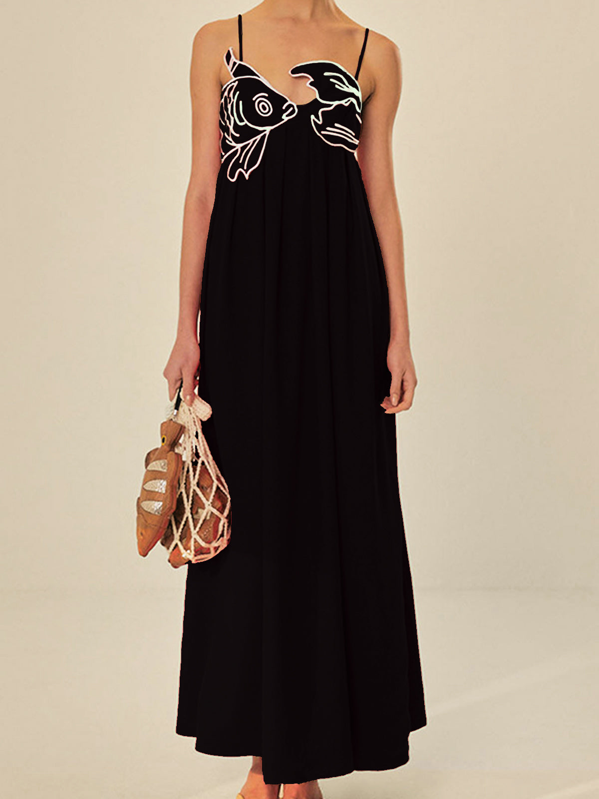 Women's Embroidered Maxi Dress Spaghetti Strap