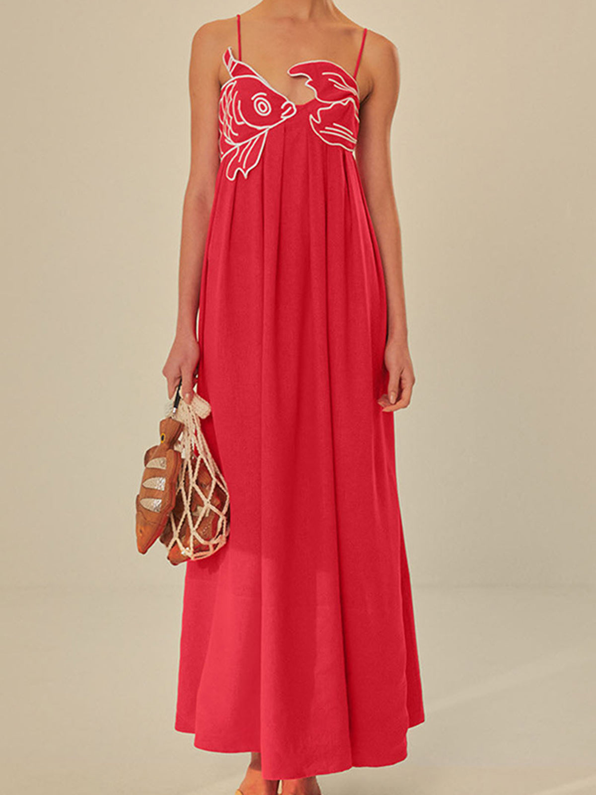 Women's Embroidered Maxi Dress Spaghetti Strap - Vonnera