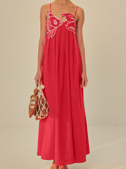 Women's Embroidered Maxi Dress Spaghetti Strap - Vonnera