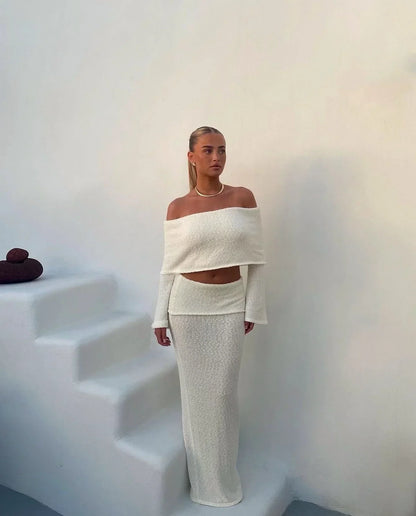 Women's Off-The-Shoulder Two-Piece Set Shimmering White