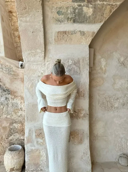 Women's Off-The-Shoulder Two-Piece Set Shimmering White
