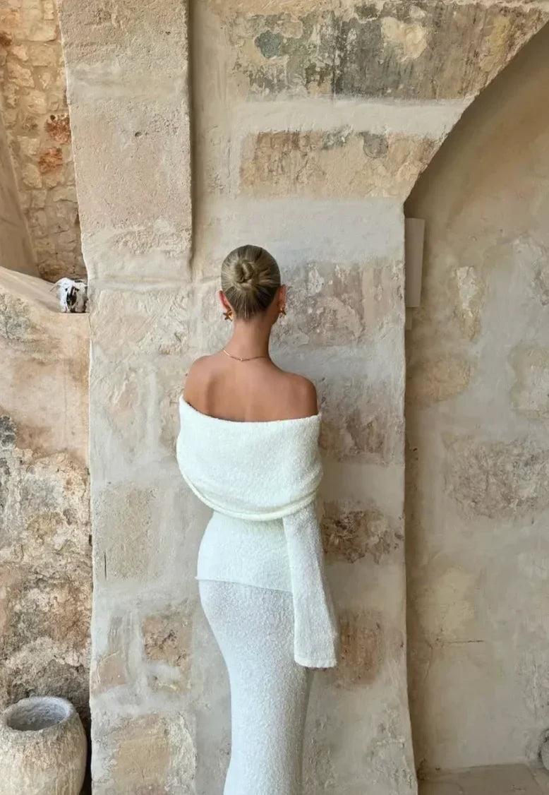 Women's Off-The-Shoulder Two-Piece Set Shimmering White