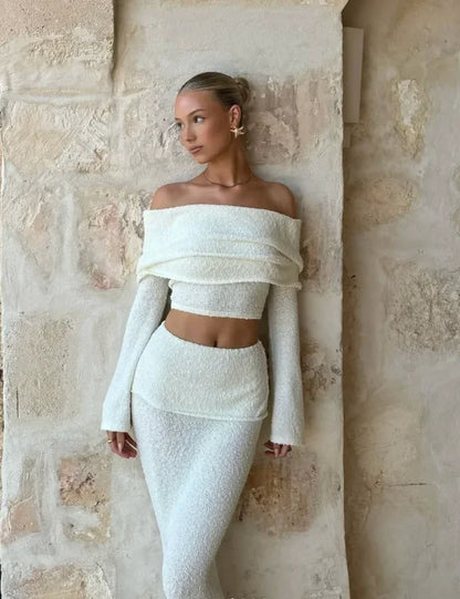 Women's Off-The-Shoulder Two-Piece Set Shimmering White - Vonnera