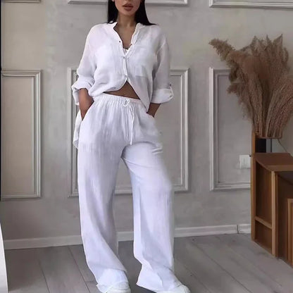 Women's Linen Shirt And Pants Set Lightweight - Vonnera