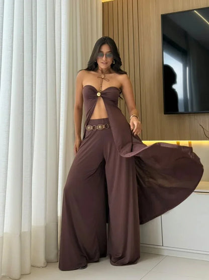 Women's Two Piece Palazzo Pants Crop Set - Vonnera