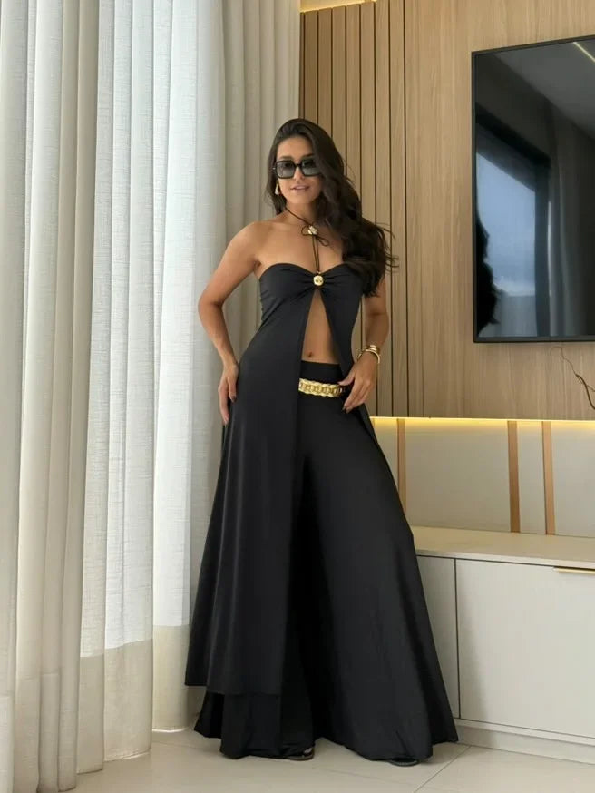 Women's Two Piece Palazzo Pants Crop Set