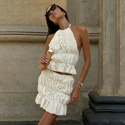 Women's Two-Piece Pleated Halter Neck Outfit - Vonnera