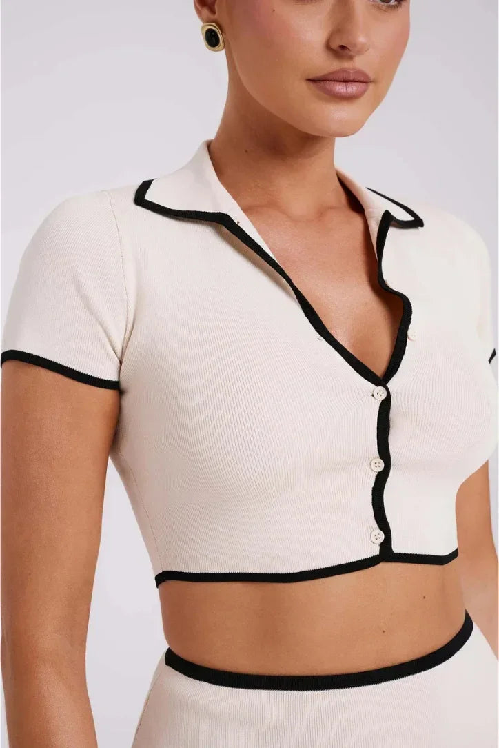 Women's White Mini Dress Black Trim