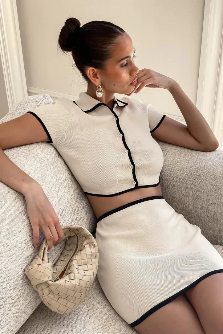 Women's White Mini Dress Black Trim - Vonnera