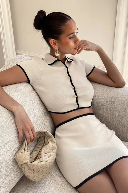 Women's White Mini Dress Black Trim - Vonnera