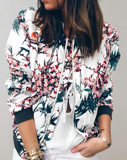 Women's Floral Bomber Jacket Zip Up - Vonnera