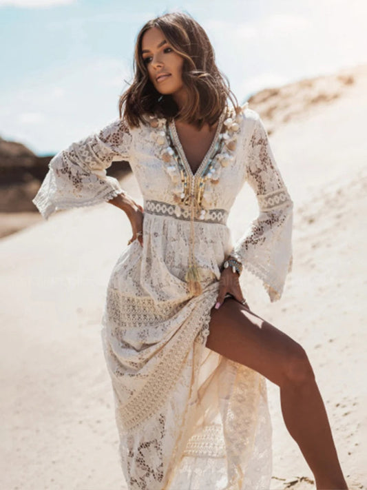 Women's V-Neck Lace Maxi Dress - Vonnera
