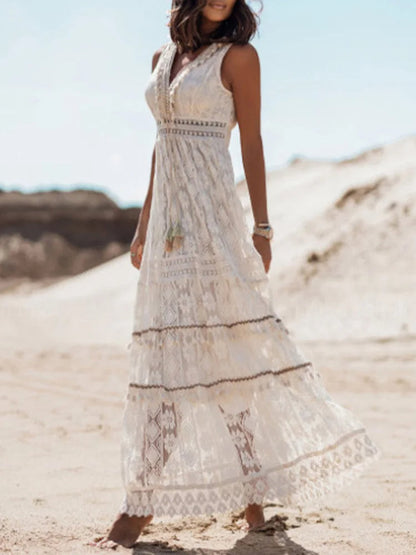 Women's V-Neck Lace Maxi Dress