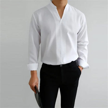 Men's Long Sleeve Mandarin Collar Casual Shirt - Vonnera