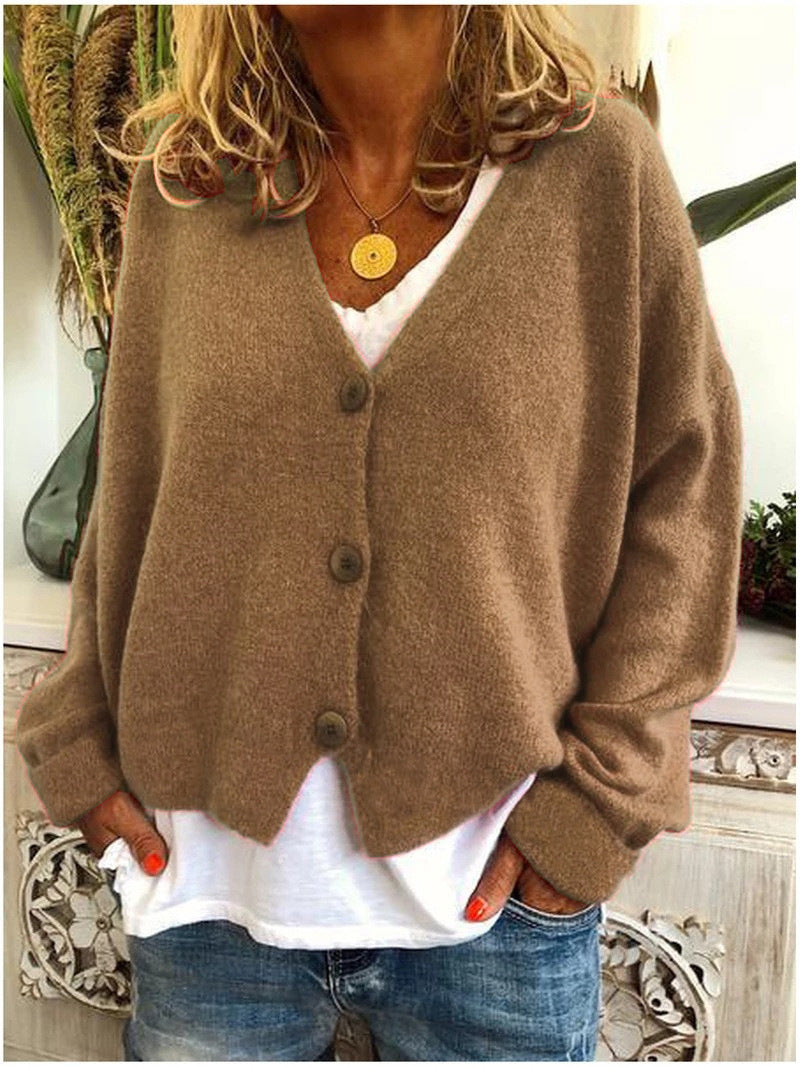 Women's V-Neck Cardigan Button Front Closure
