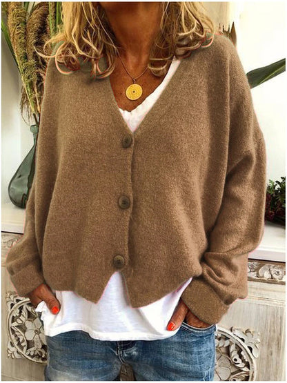 Women's V-Neck Cardigan Button Front Closure