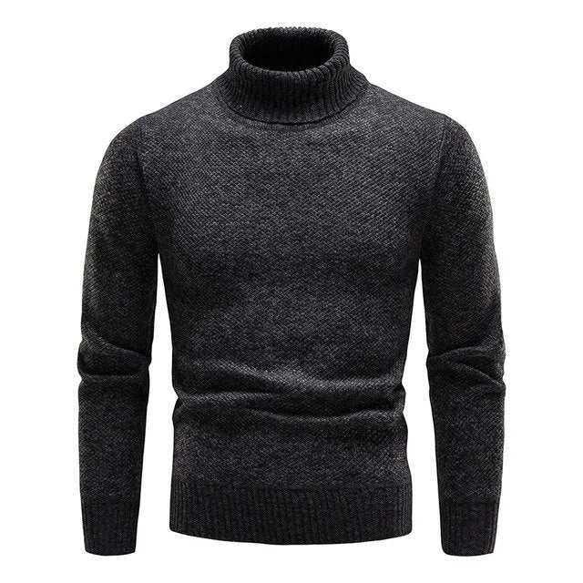 Men's Slim Fit Turtleneck Sweater Ribbed Collar Classic Knit - Vonnera