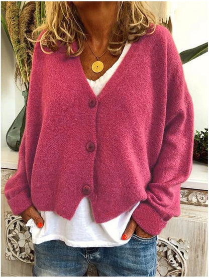 Women's V-Neck Cardigan Button Front Closure