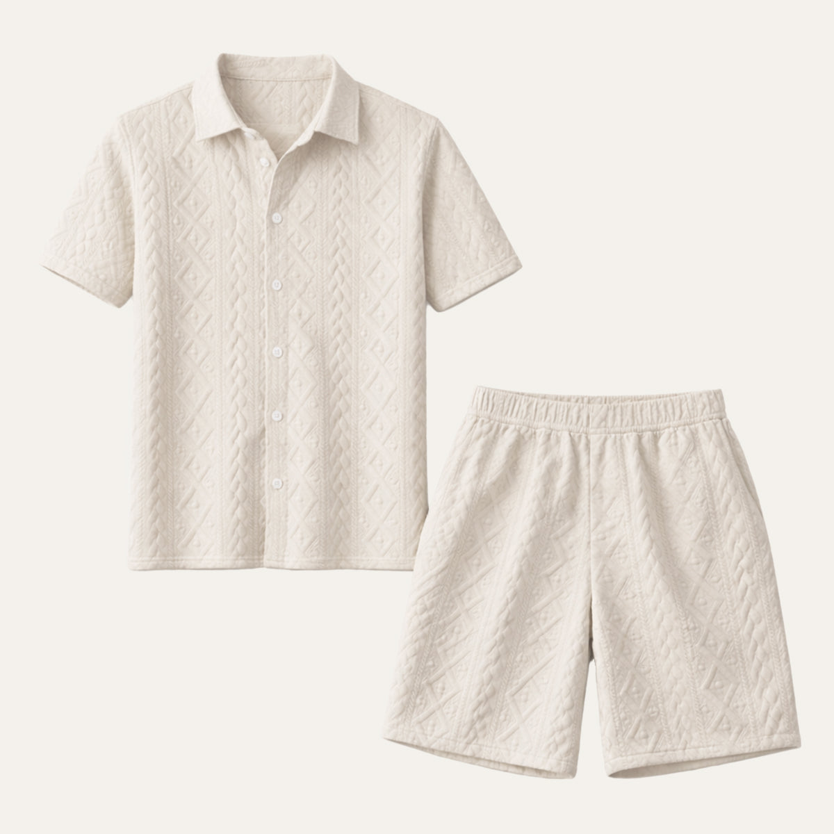 Men's Textured Casual Shirt And Shorts Set