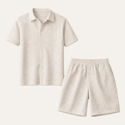 Men's Textured Casual Shirt And Shorts Set