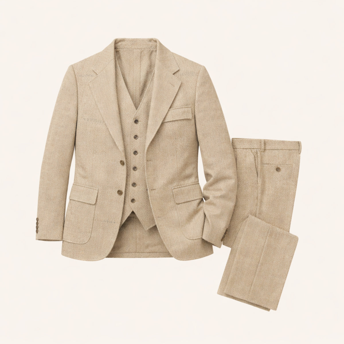 Men's Tweed Suit Herringbone Blazer Waistcoat Trousers