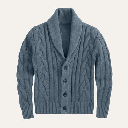Men's Cable Knit Cardigan Shawl Collar Beige