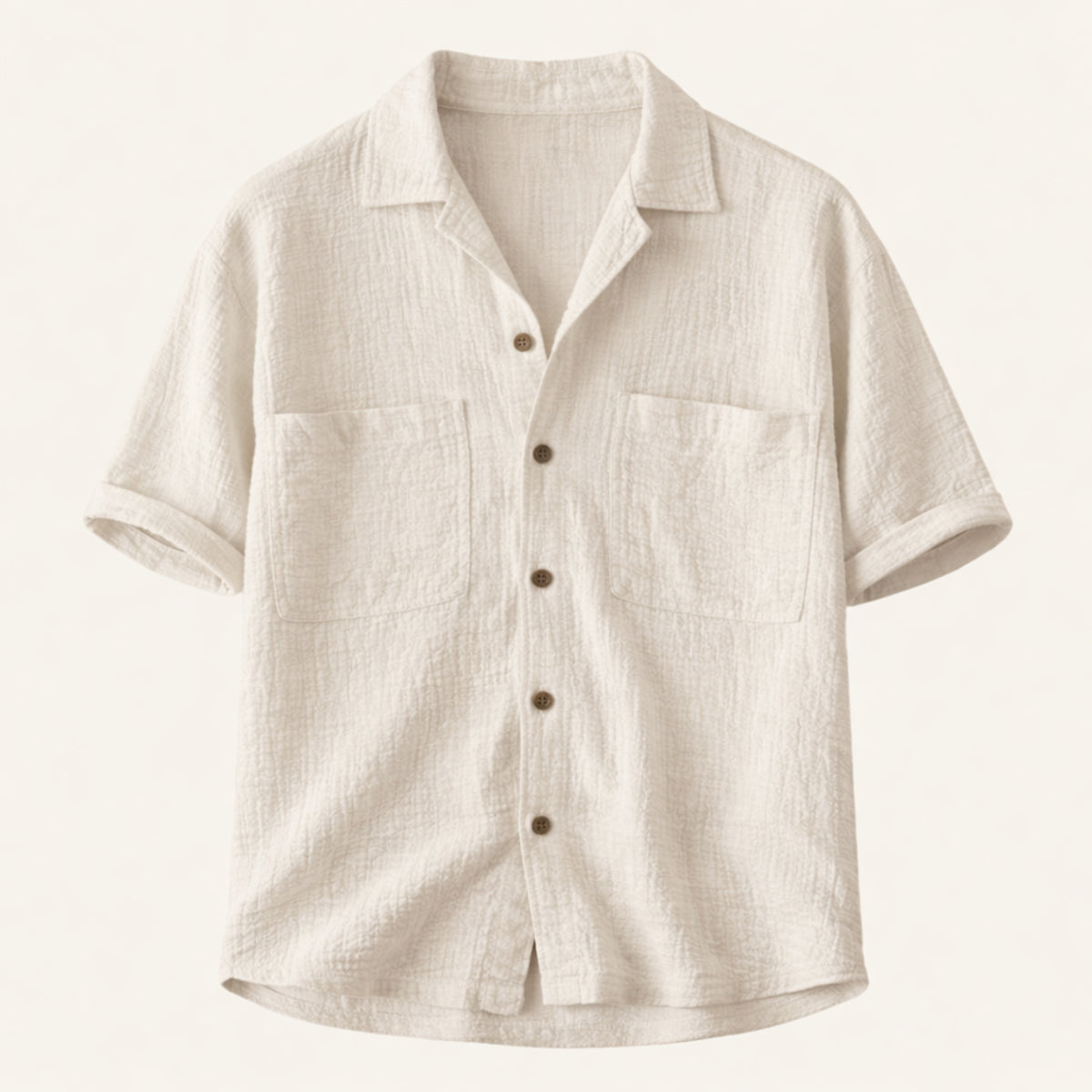 Men's Linen Blend Shirt Relaxed Fit Textured Beige