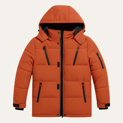 Men's Warm Puffer Coat Hooded Waterproof Zipper Pockets