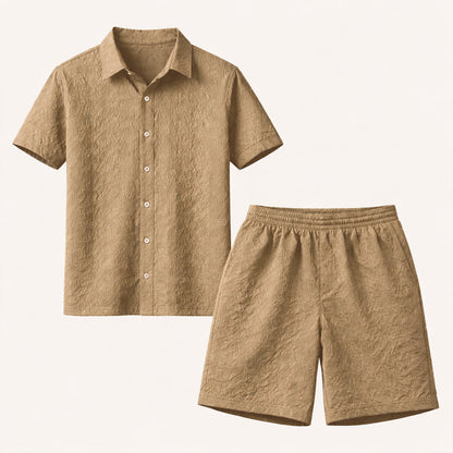 Men's Summer Shirt And Shorts Set Textured