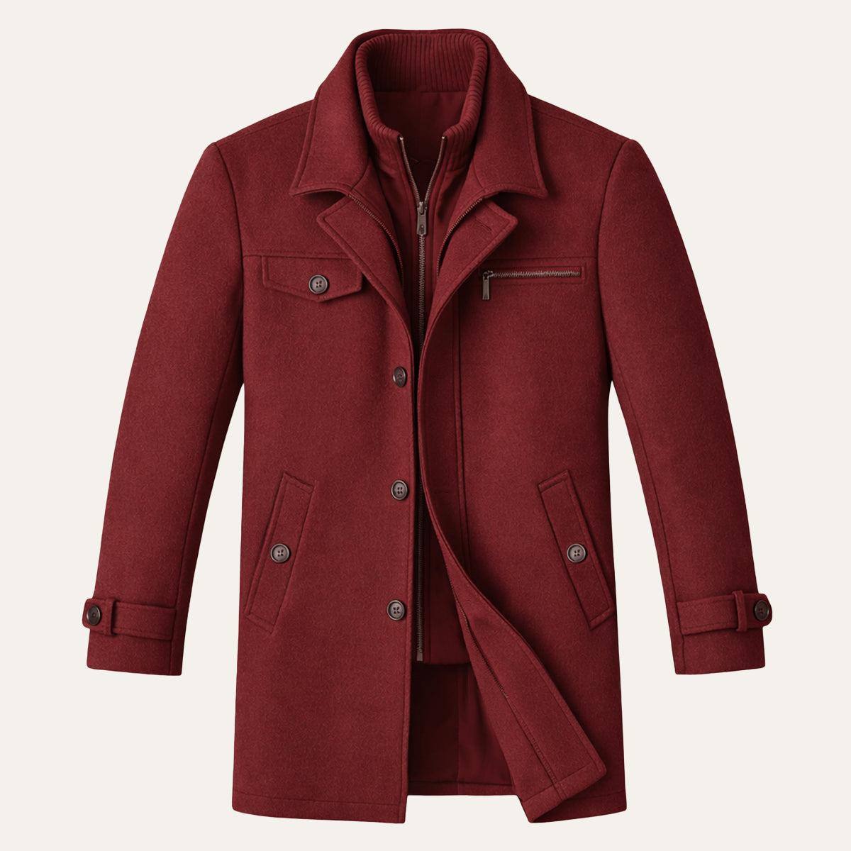 Men's Wool Blend Smart Jacket Zipper Closure