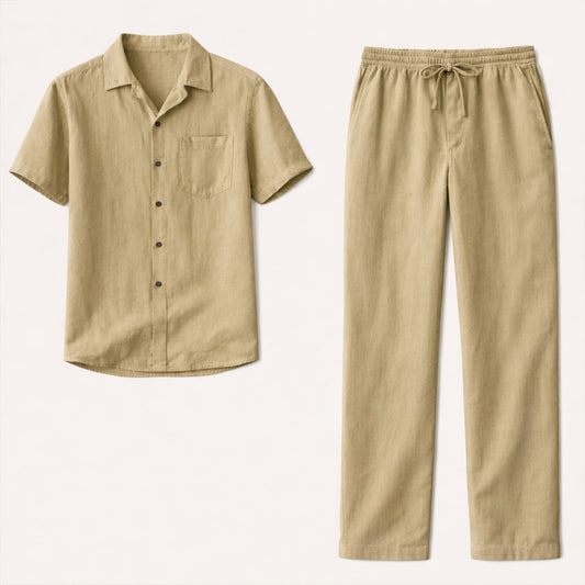 Men's Linen Beach Set Shirt Pants Lightweight - Vonnera