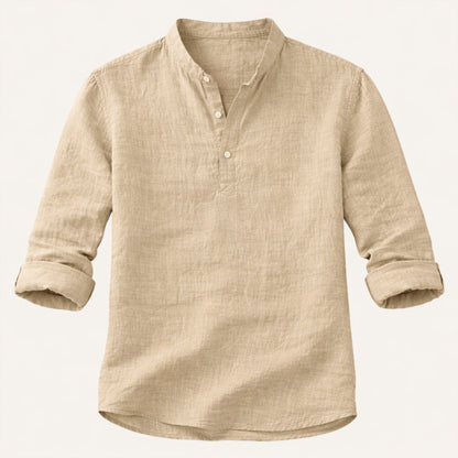 Men's Linen Casual Button Up Shirt Breathable Light Blue