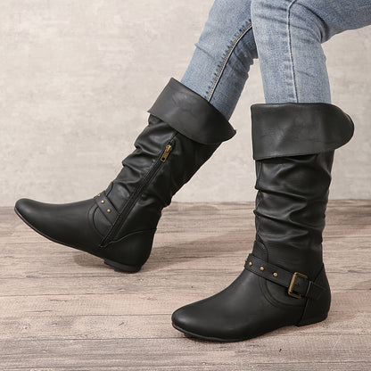 Women's Flat Boots Side Zip Detail