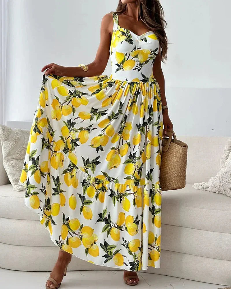 Women's Strappy Sundress Lemon Print - Vonnera