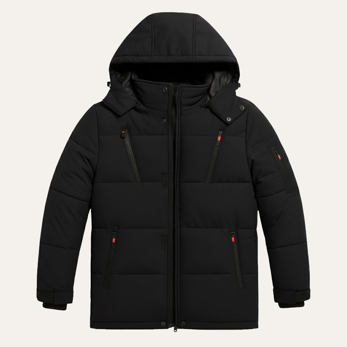 Men's Warm Puffer Coat Hooded Waterproof Zipper Pockets