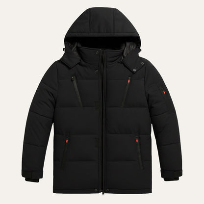 Men's Warm Puffer Coat Hooded Waterproof Zipper Pockets