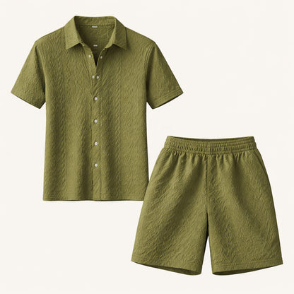 Men's Textured Casual Shirt And Shorts Set