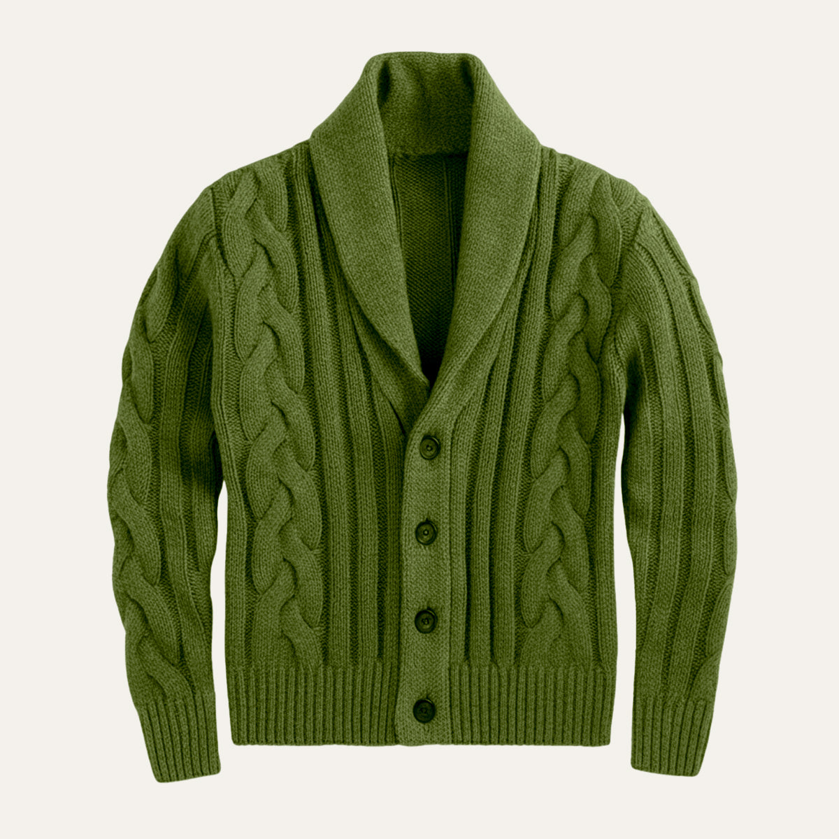 Men's Cable Knit Cardigan Shawl Collar Beige