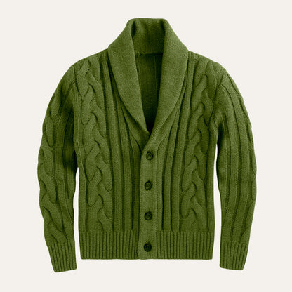 Men's Cable Knit Cardigan Shawl Collar Beige