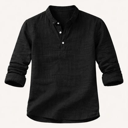 Men's Linen Casual Button Up Shirt Breathable Light Blue