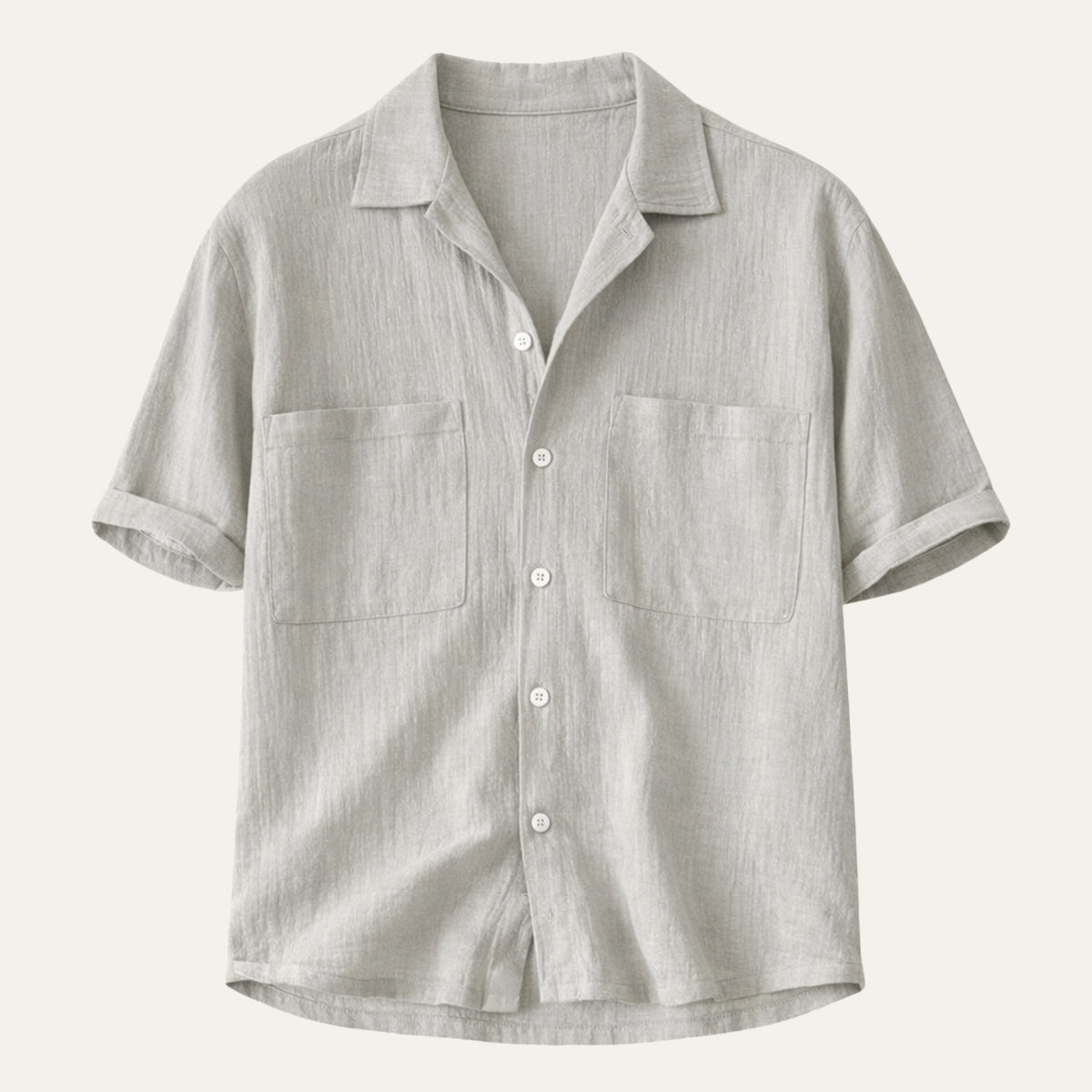 Men's Linen Blend Shirt Relaxed Fit Textured Beige