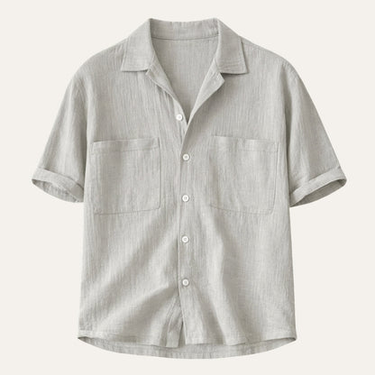 Men's Linen Blend Shirt Relaxed Fit Textured Beige