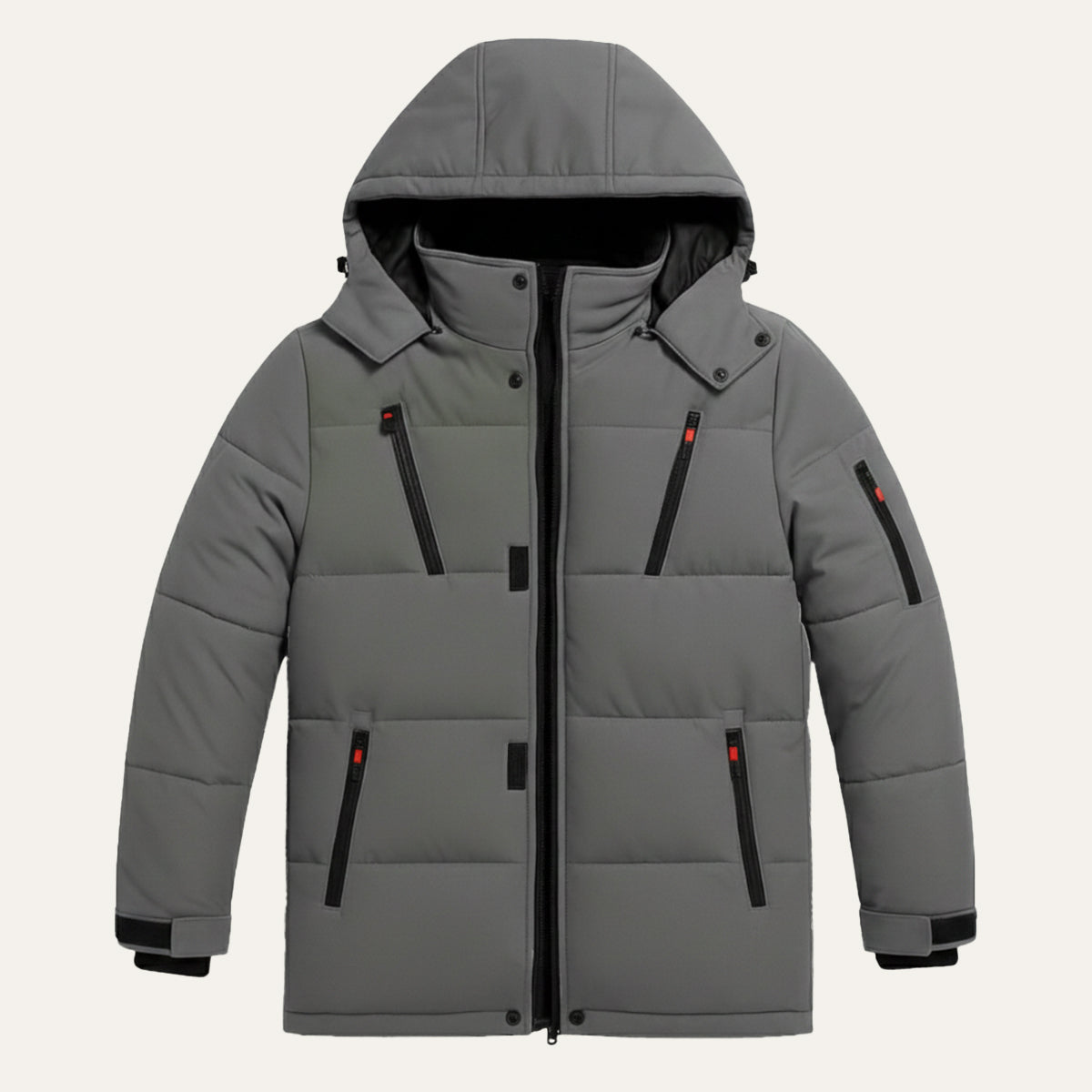 Men's Warm Puffer Coat Hooded Waterproof Zipper Pockets