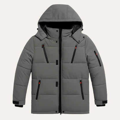 Men's Warm Puffer Coat Hooded Waterproof Zipper Pockets